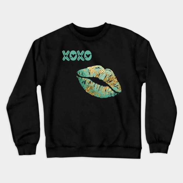 Turquoise and Gold Lips Crewneck Sweatshirt by Miozoto_Design